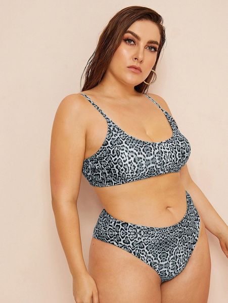 

plus leopard high waisted bikini swimsuit c6pt#, Black
