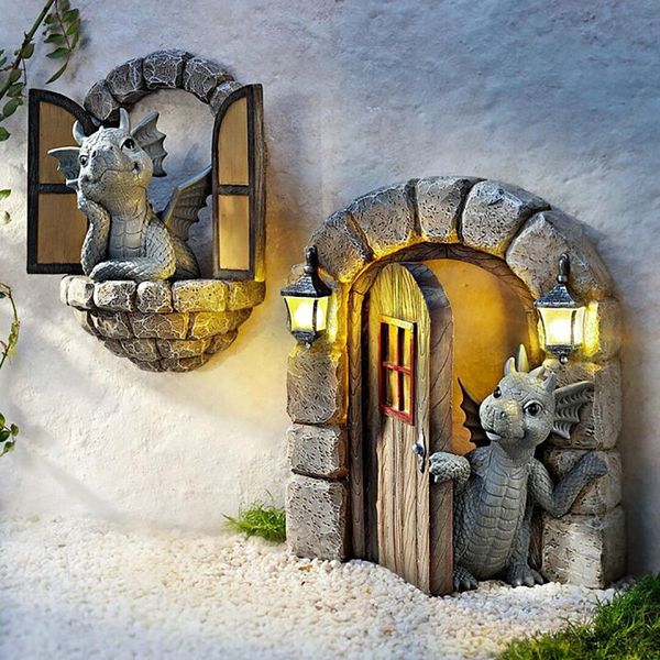 

garden decorations lovely courtyard dragon sculpture resin statue with solar led lights weatherproof outdoor decoration for yard lawn