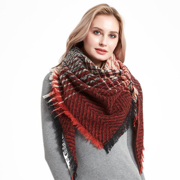 

scarves fashion 2021 autumn winter for ladies european american herringbone small lattice thorn hair triangle scarf women, Blue;gray
