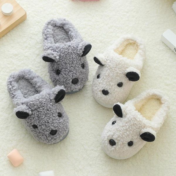 

slipper autumn winter kids cotton slippers for boys girls cute cartoon warm shoes children indoor fur flip flops casual home hairy, Black;grey