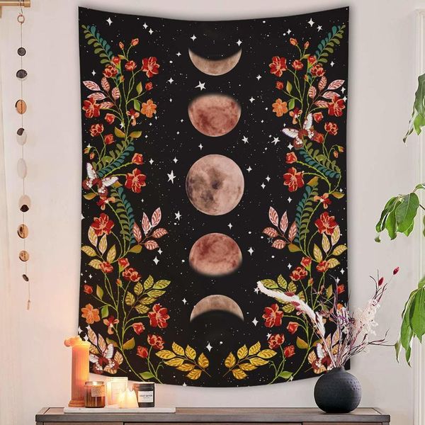 

tapestries moon tapestry flower wall hanging starry sky phase floral home decoration accessories