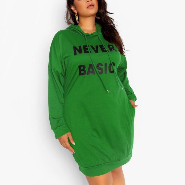 

casual dresses 4xl 5xl plus size hooded dress green letter print loose fashion full sleeve oversized high street wear vestidos, Black;gray
