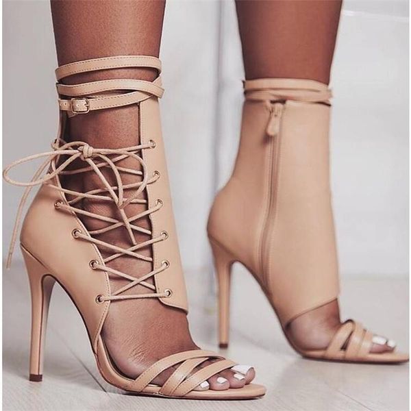 

dress shoes jintoho 2021 roman buckle strap women sandals gladiator lace up peep toe high heels woman ankle boot, Black