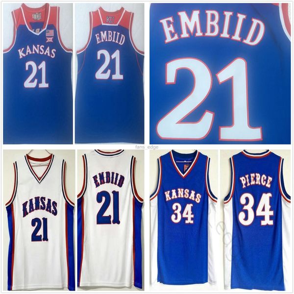 

ncaa mens kansas jayhawks college joel 21 embiid basketball jerseys vintage paul 34 pierce stitched jersey blue shirts s-2xl, Black