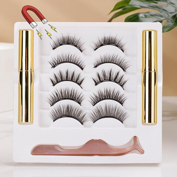 

five pairs of hybrid invisible magnet false eyelashes set double bottle magnetic liquid eyeliner factory wholesale suit