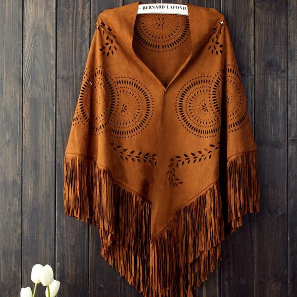 

scarves chic fringed suede velvet triangle shawl scarf sunflower geometric hollow tassels cloak autumn winter deerskin geometry wraps, Blue;gray