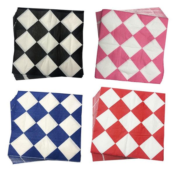 

disposable dinnerware 20pcs/lot black/red checkered party napkins pink/blue lattice paper serviettes for birthday decorations