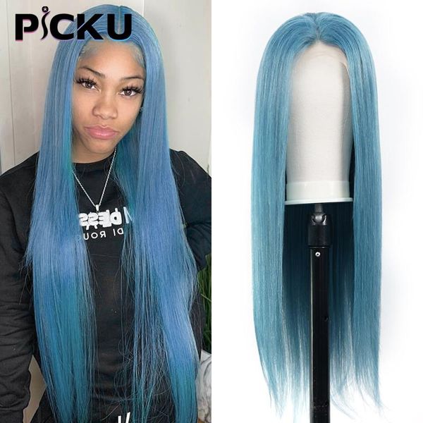 

lace wigs colored human hair 13x4 hd frontal wig straight blue for women transparent brazilian, Black;brown