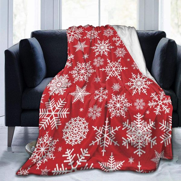 

Blanket Flannel Fleece Blanket Illustration of Christmas Pattern with White Snowflakes On Red Background Lightweight Super Soft