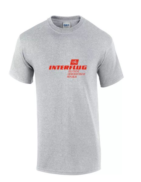 

Interflug Red Vintage Logo German Airline Sport Gray Cotton T-Shirt, White;black