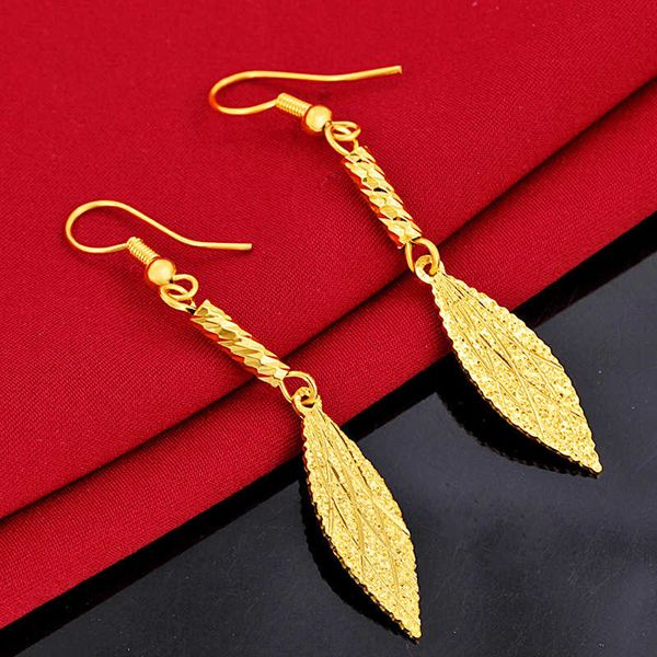 

women's round leaf 24k gold plated charm earrings njge113 fashion wedding gift women yellow gold plate jewelry earring, Golden