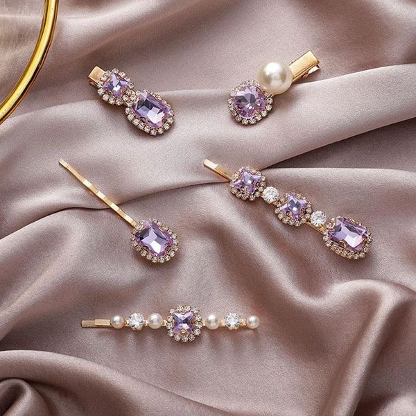 

hair clips & barrettes 2021 romantic purple retro sweet pearl hairpin temperament bangs clip side accessories female, Golden;silver