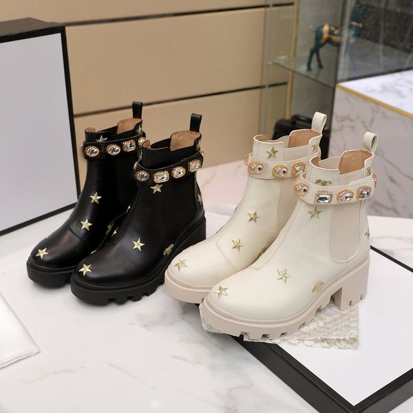 

women fashion autumn winter bottom boots black white shoelaces comfortable to wear real leather medal coarse non-slip shoes