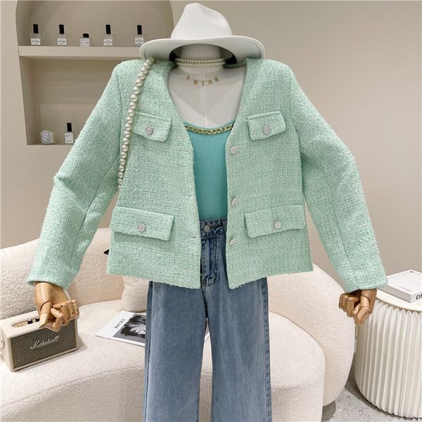 

women's summer 2021 niche fashion design retro sleeve around neck short coat, Tan;black