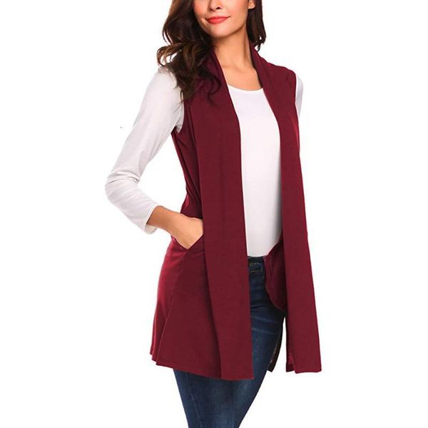 

women's wool & blends womens long vests sleeveless draped lightweight open stich cardigan vest solid color shirt plus size female #zer, Black