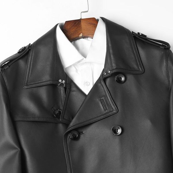 

men's leather & faux genuine jacket men spring autumn real sheepskin jackets and coats mens fashion windebreaker mg-1831041 yy134, Black
