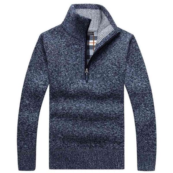 

pullover mens thick warm knitted men sweater solid fashion turtleneck sweaters half zip fleece winter coat casual 210813, White;black
