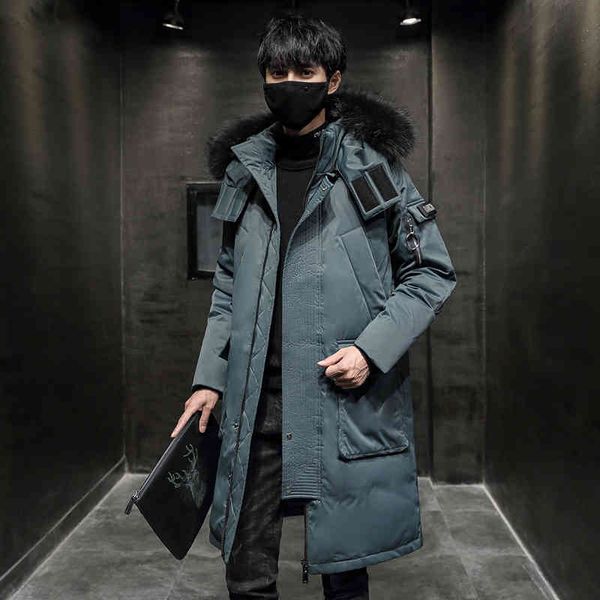 

2021 winter new men solid color parkas white duck down stand collar warm thick jacket male detachable hat casual parka coat, Black