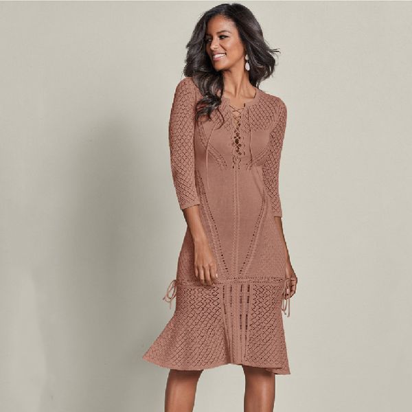 

summer women beachwear khaki beach cover up lace hollow out knee length sheath dress cover-ups crochet tunic #q735 210420, White;black