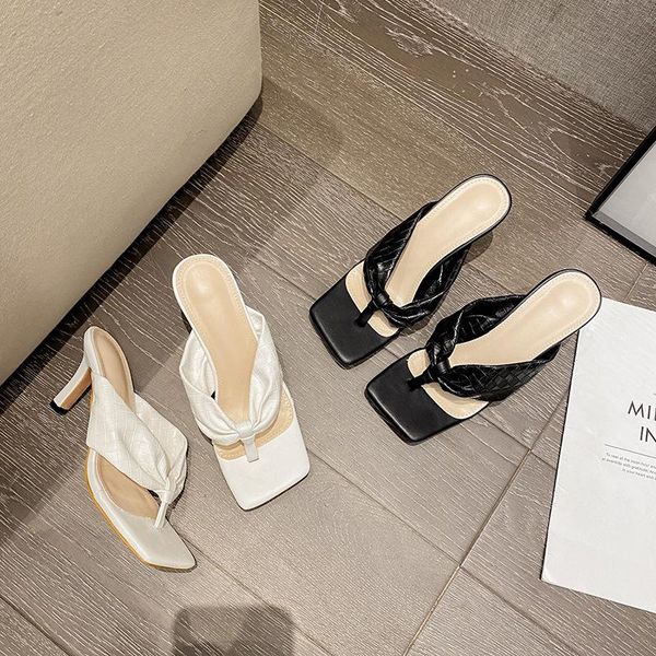 

shoes women slippers heels beige heeled sandals rubber flip flops square toe pantofle luxury slides flock low soft high black