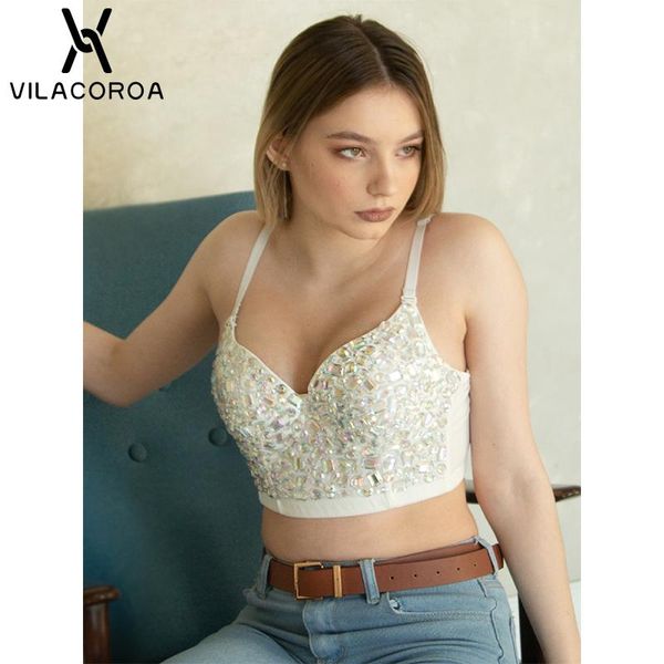 

women's tanks & camis v-neck diamond stitching corset sling nightclub shiny backless sleeveless slim female short tank, White