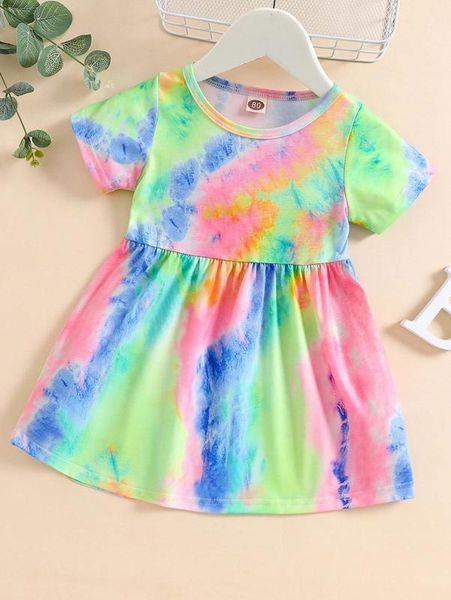 

baby tie dye babydoll dress she, Red;yellow
