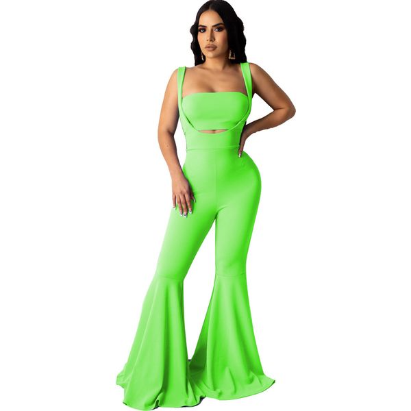 

sales bright candy colors women flare jumpsuits sets summer lady strapless cropped + bell overalls party outfits, Black;white