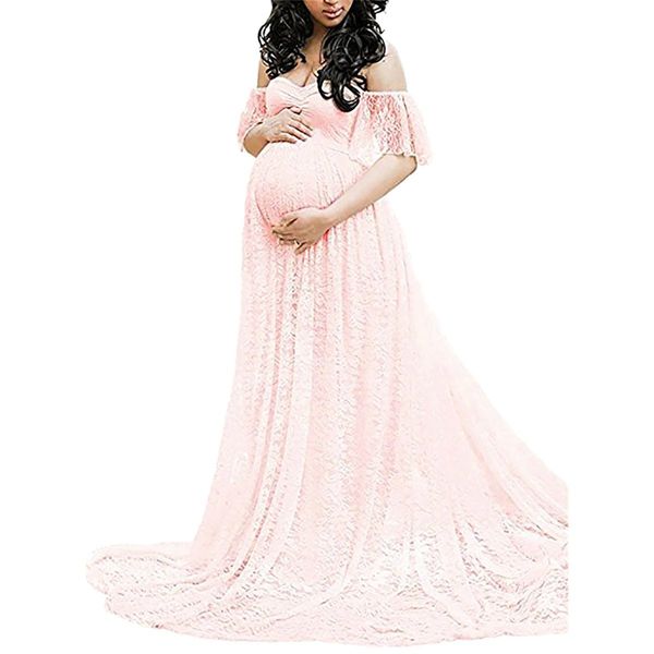 

2020 spring women's lace maternity tailed short sleeve jumpsuit long skirt flying sleeve dress with new colors, Black;gray