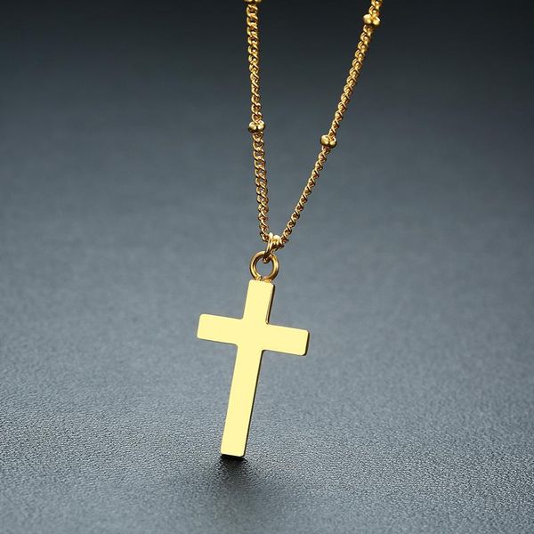 

tiny gold cross pendant necklace in stainless steel beads chain religious jewelry necklaces, Silver