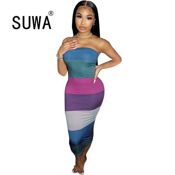 

contrast color striped kintted bodycon women dresses summer fashion clothing party midi elegant robe wholesale 210525, Black;gray