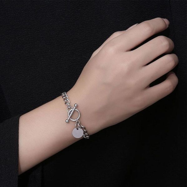

link, chain titanium steel bracelet female ins niche design stacking round brand ot buckle hand jewelry accessories, Black
