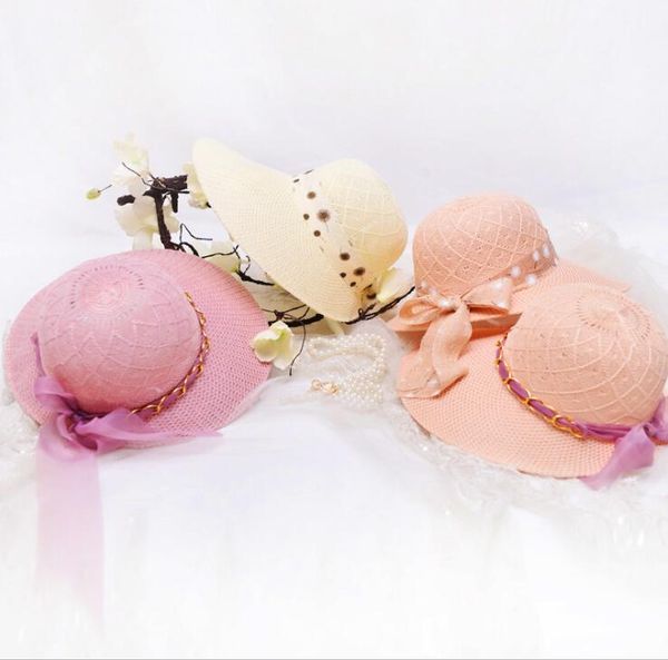 

beach hat partysu wide brim hats silk ribbon with cap outdoor summer seaside sun protection caps 8colors wmq834, Yellow