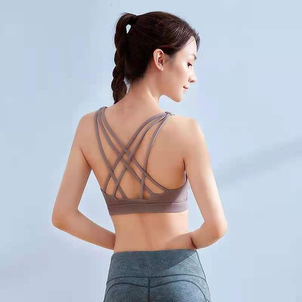 

tracksuits luxury yoga wearlulu original quick drying thin sling cross back sports fitns vt shockproof gathered yoga suit women's belt, Gray