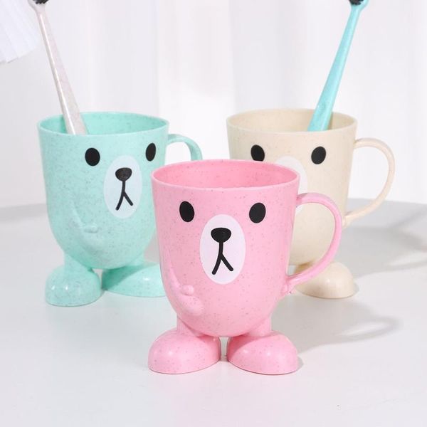

bath accessory set cute feeding cup anti-falling kid wheat straw toothbrush water cups holder