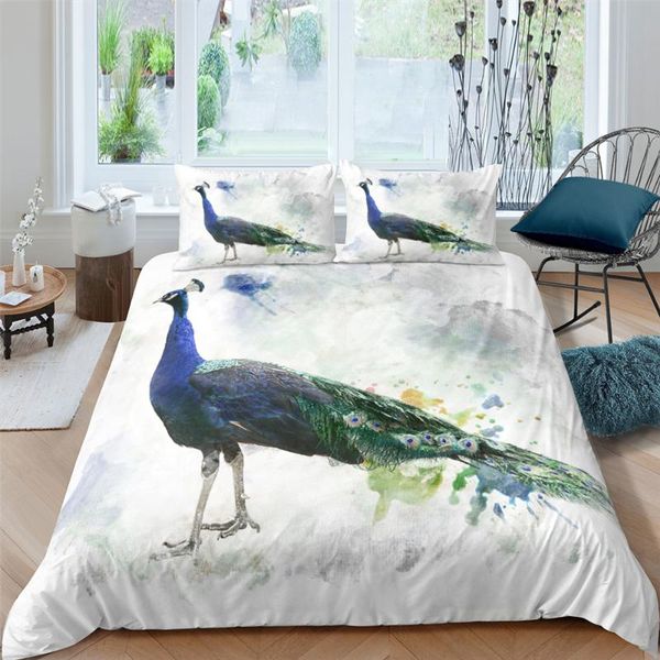 

2/3pcs beautiful peacock duvet cover set for kids boys microfiber comforter bedding twin bedroom home textiles sets