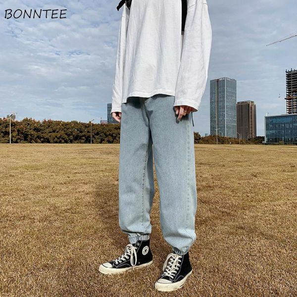 

men's jeans men bundle feet drawstring korean style baggy denim retro trousers trendy all-match hip hop harajuku vintage leisure c, Blue