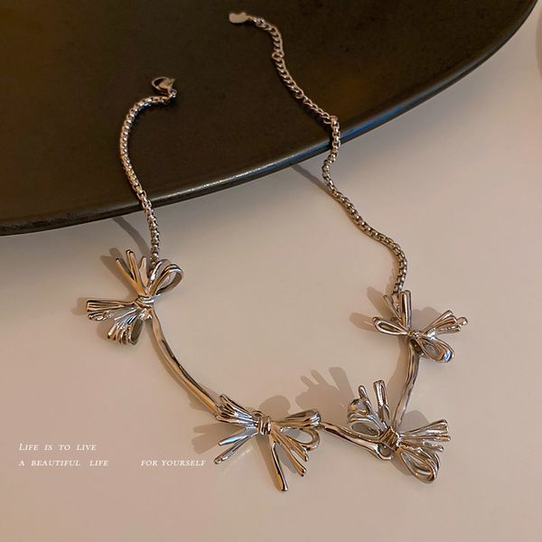 

chain women pendants french cold wind sweet cool bow necklace female minority design fashion temperament clavicle personality neck, Silver