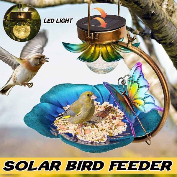 

garden decorations european vintage home decor iron hanging bird feeder with solar led light heavy sturdy metal birdbath outdoor