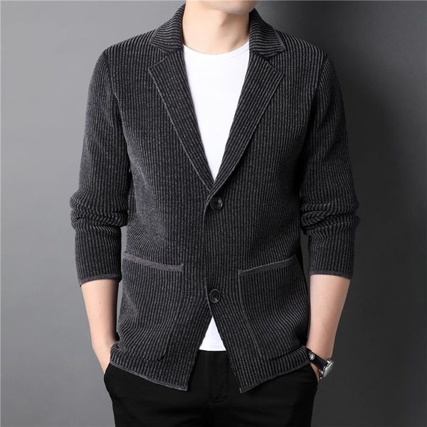 

men's sweaters 2021 autumn thick cardigan jacket business casual suit collar two buttons knit sweater coat male brand, White;black