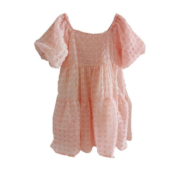 

girl's dresses ins kids girls puff sleeve chiffon dress, Red;yellow