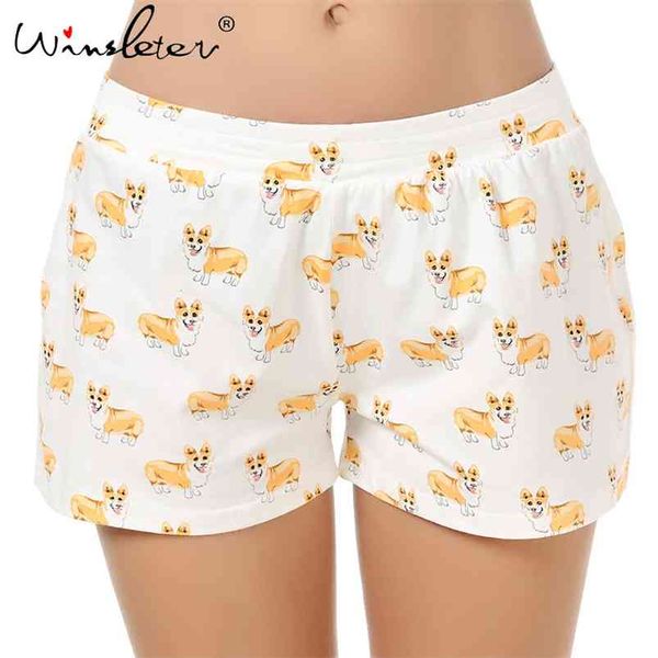 

corgi print cute sleep bottoms knitting cotton pajama shorts women multi dogs styles elastic waist loose pijamas b61002 210421, Black;red
