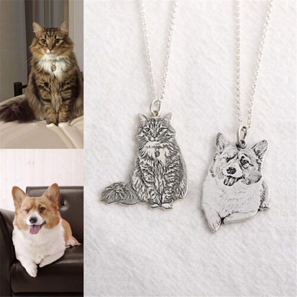 

custom necklace pet po laser pendant name customize titanium steel necklaces fashion cat and dog jewelry 2021, Silver