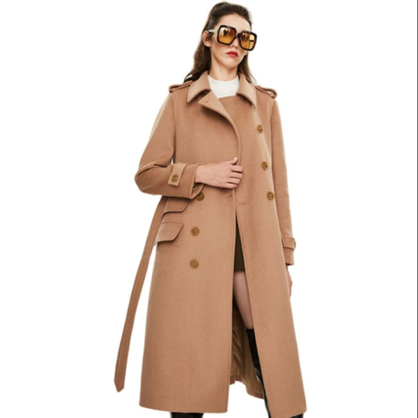 

women winter overcoat camel color extra long slim over the knee chic woolen coat women's wool & blends, Black