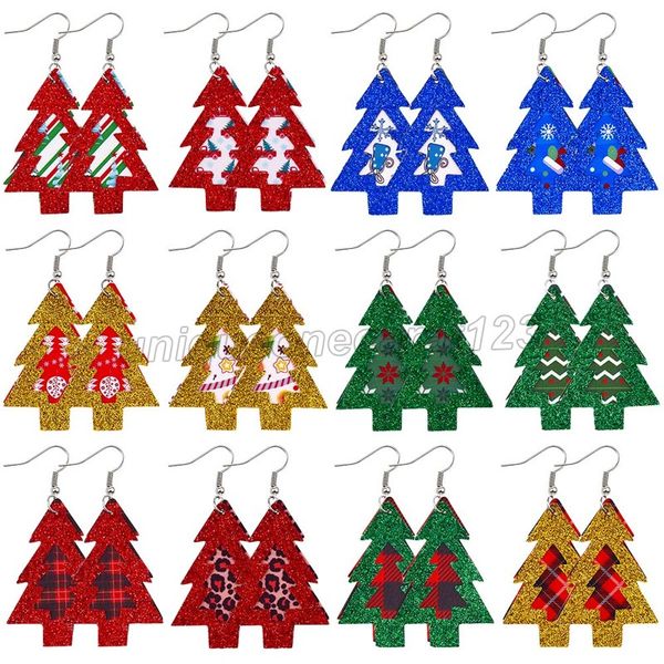 

christmas tree faux leather earrings snowman bells drop dangle earrings for women girl snowflake elk pendant earring party jewelry gift, Silver