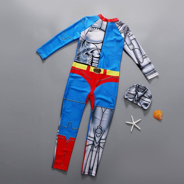 

children' one-piece swimsuit boys' long sleeve sunscreen warm quick drying diving suit big boys' baby spring swimsuit, Red;black