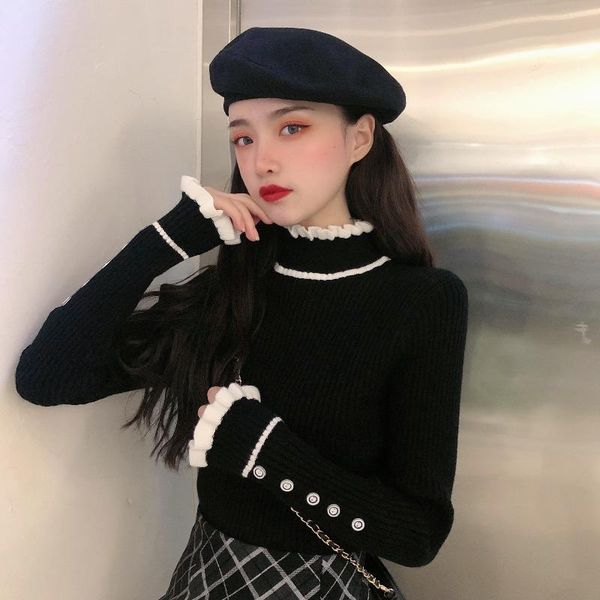 

women's sweaters sweet japan style knitted sweater women fall 2021 flare sleeve fashion brand ladies autumn winter pullovers female, White;black