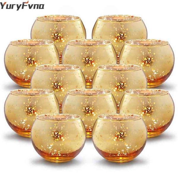 YuryFvna 6/12 PCS VIDRO DE VIDRO DEPONTADORES VENDIVOS TEALIGHT CANDLESTICK CENTERPIECES PARTES DE CASOS DE CASA DE CASA DE CASAMENTO 210722