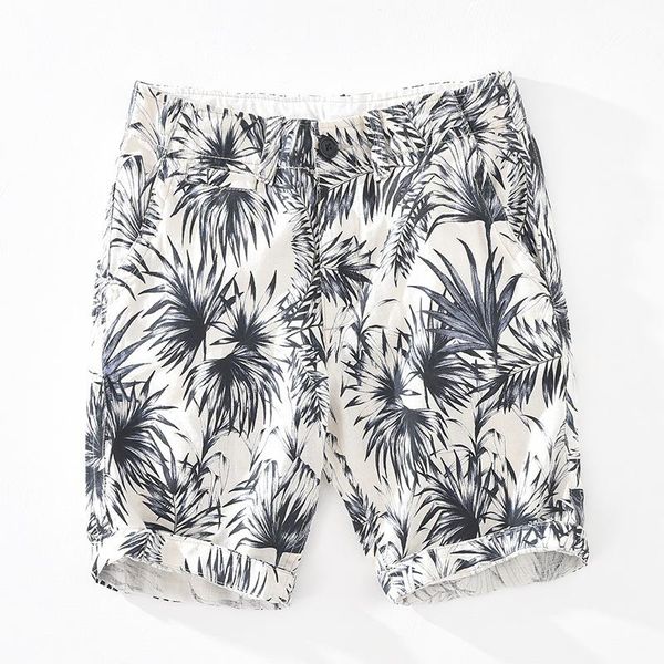 

men's linen board shorts breathable cotton pants printing casual, White;black