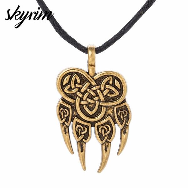 

skyrim viking slavic god symbol warding veles bear pendant necklace talisman amulet lucky knot charm jewelry for man/woman necklaces, Silver