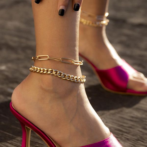 

anklets cuba chain anklet women fashion adjustable gold plated stainless steel hip hop gothic beach aesthetic halloween jewelry gifts, Red;blue
